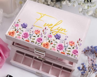 Custom Womens Jewelry Storage Box, Large Velvet Box with Drawer, Necklace Storage, Ring Storage Box,　Girls Jewelry Box, Gift for Her-DE