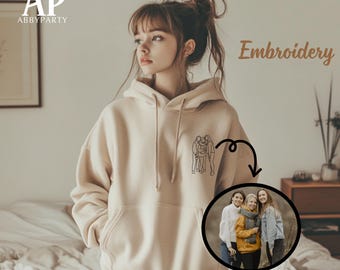 Sweat à capuche portrait contour personnalisé, sweat-shirt familial, pull photo personnalisé, cadeau pour Noël, portrait personnalisé, cadeau amitié-DE