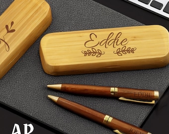Personalized Engraved Wooden Pen Box, Custom Name Pen Case, Handcrafted Engraved Wood Pen Case, Birthday Gift, Christmas Gift, Gift for Him