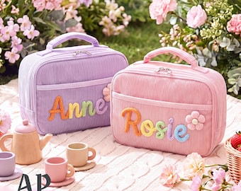 Bolsa de almuerzo personalizada para niños, bolsa de almuerzo con nombre personalizado, bolsa de almuerzo escolar para niños pequeños, bolsa de almuerzo reutilizable y aislante, regalo de regreso a clases, regalos para niños