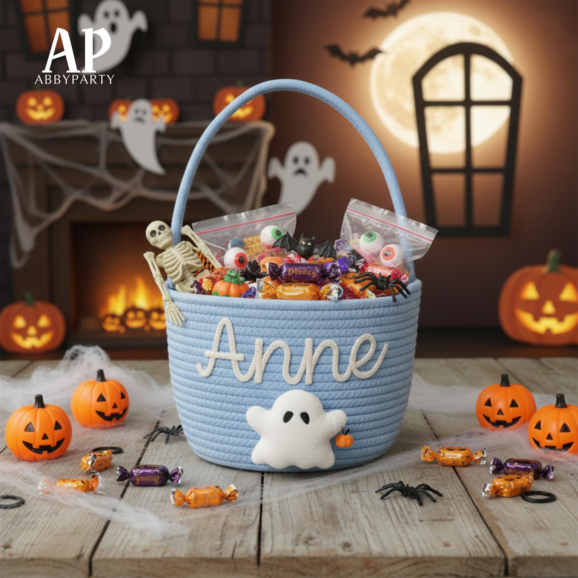 カスタムキッズハロウィンバスケット、パンプキンネームバスケット