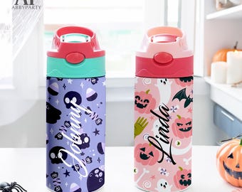 Personalized Spooky Halloween Bottle, Cute Halloween Pumpkin Tumbler, Back to School Bottle, Names Bottle, Halloween Gift, Birthday Gift-DE