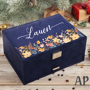 Benutzerdefinierte Samt Schmuckschatulle, große Schmuckschatulle mit Schublade, Schmuck Organizer, Frauen Aufbewahrungsbox, Schmuck Display, Weihnachtsgeschenk, Geschenk für Sie-DE