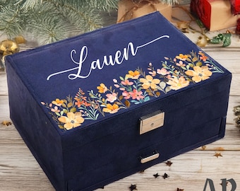Benutzerdefinierte Samt Schmuckschatulle, große Schmuckschatulle mit Schublade, Schmuck Organizer, Frauen Aufbewahrungsbox, Schmuck Display, Weihnachtsgeschenk, Geschenk für Sie-DE