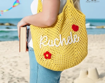 Custom Beach Tote Bag, Womens Bag, Summer Canvas Bag, Gift for Her, Handmade Tote Bag, Beach Vacation Bag, Cruise Tote Bag, Birthday Gift-DE