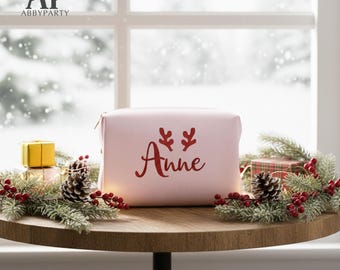 Personalized Christmas Toiletry Bag, Embroidered Christmas Pouch, Xmas Pouch, Women's Travel Bag, Christmas Make-Up Kit, Women Makeup Bag