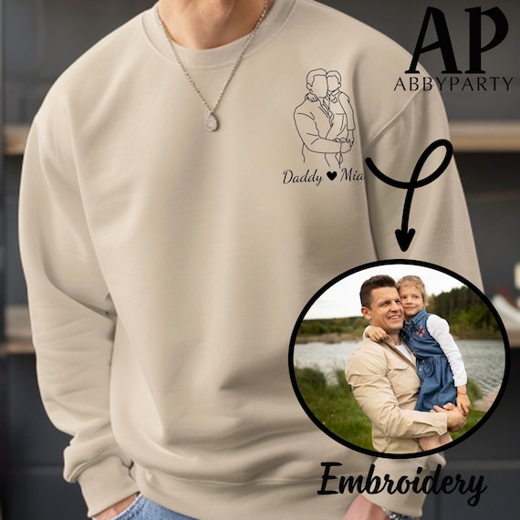 Personalized Embroidered Sweater, Photo Outline Sweater, Christmas Gift, Photo Embroidery T-shirt, Dad Birthday Gifts, Gifts for dad,