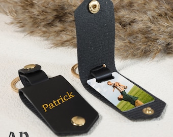 Personalized Engraved Photo Leather Keychain, Dad Gifts, Birthday Gifts, Daddy Gifts, Grandad Gifts, Husband Gifts, Gift for Him, Christmas
