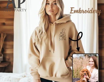 Custom Embroidery Hoodie, Pet Embroidery Sweatshirt, Couple Portrait Hoodie, Outline Embroidery Sweater, Pet Lover Gift, Christmas Gifts-DE
