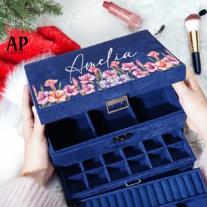 Personalisierte Schmuckschatulle, großer Schmuckschatulle, benutzerdefinierte Schmuckaufbewahrung, Schmuckschatulle aus Samt, Damen-Organizer-Box, Geschenk für Sie-DE