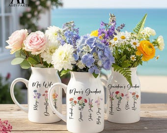 Gepersonaliseerde geboortebloemvaas, minimalistische vaas, keramische bloemenvaas, Moederdagvaas, omavaas, vaas geboortemaand, vaas bloementuin, vaas bloementuin