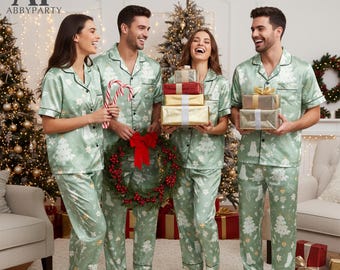 Benutzerdefinierte Familienurlaub Pyjamas, Weihnachtsmuster Pyjamas, Familien Pyjamas Set, Weihnachtspyjamas Sets, Satin Pyjamas, Schneeflocke Familie Pjs
