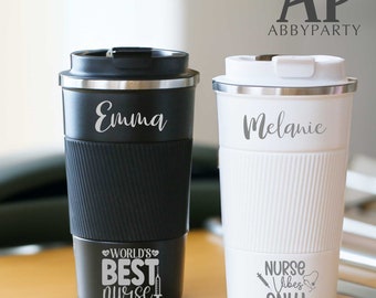 Vaso de enfermera personalizado, vaso médico de diseño personalizado, taza de agradecimiento a la enfermera, vaso temático de atención médica, vaso de café grabado