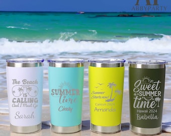 Copo térmico personalizado de 20 onças, copo personalizado para férias de verão, caneca de viagem para férias, copo gravado a laser, caneca de aço inoxidável