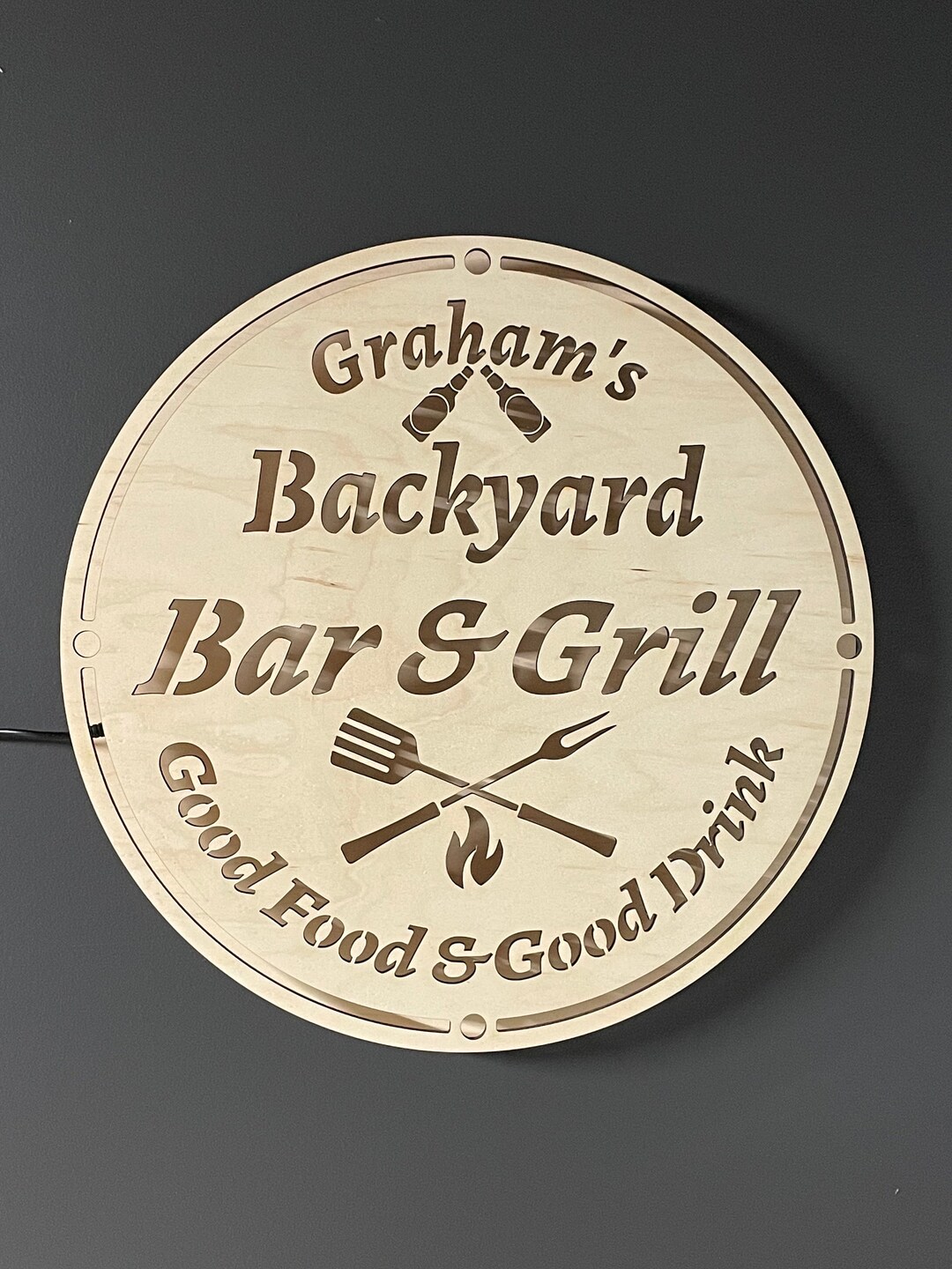 Personalized Wood LED Backyard Bar & Grill Sign Etsy