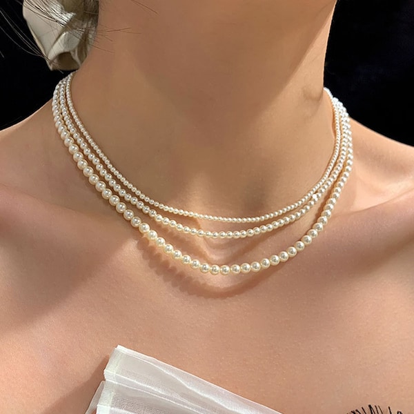 Französische Vintage Süßwasserperlen Kette - Choker Halskette für Frauen - Mode Hochzeit - Weiblicher Schmuck