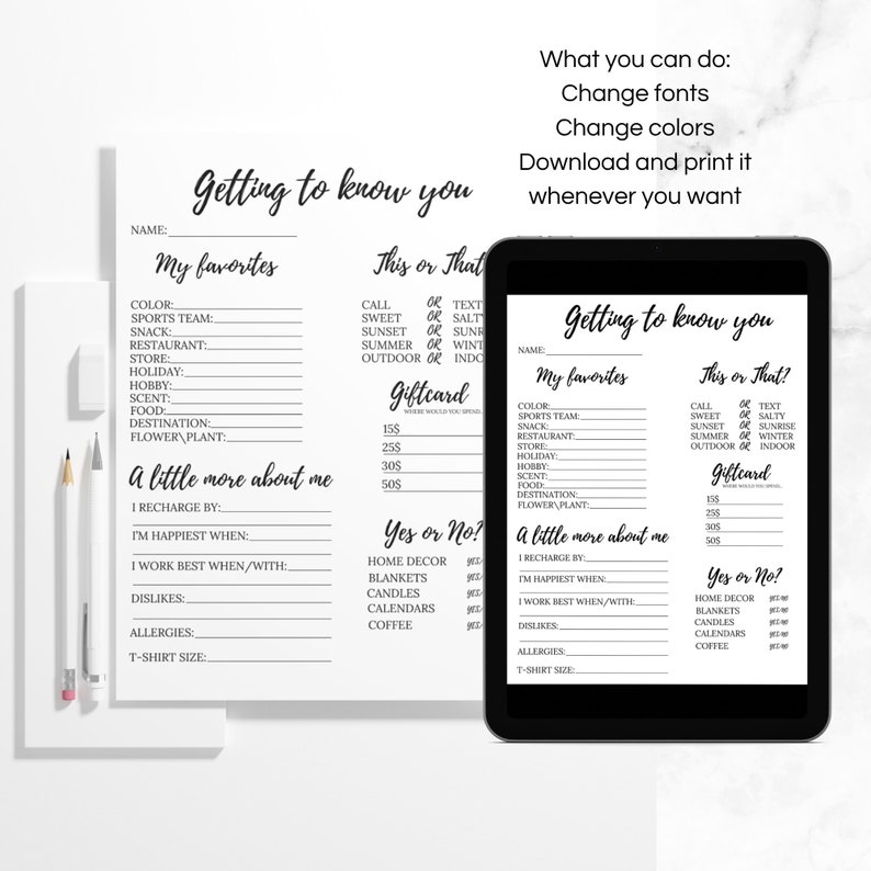 Getting to Know Staff Printable, Coworker Questionnaire, Employee ...