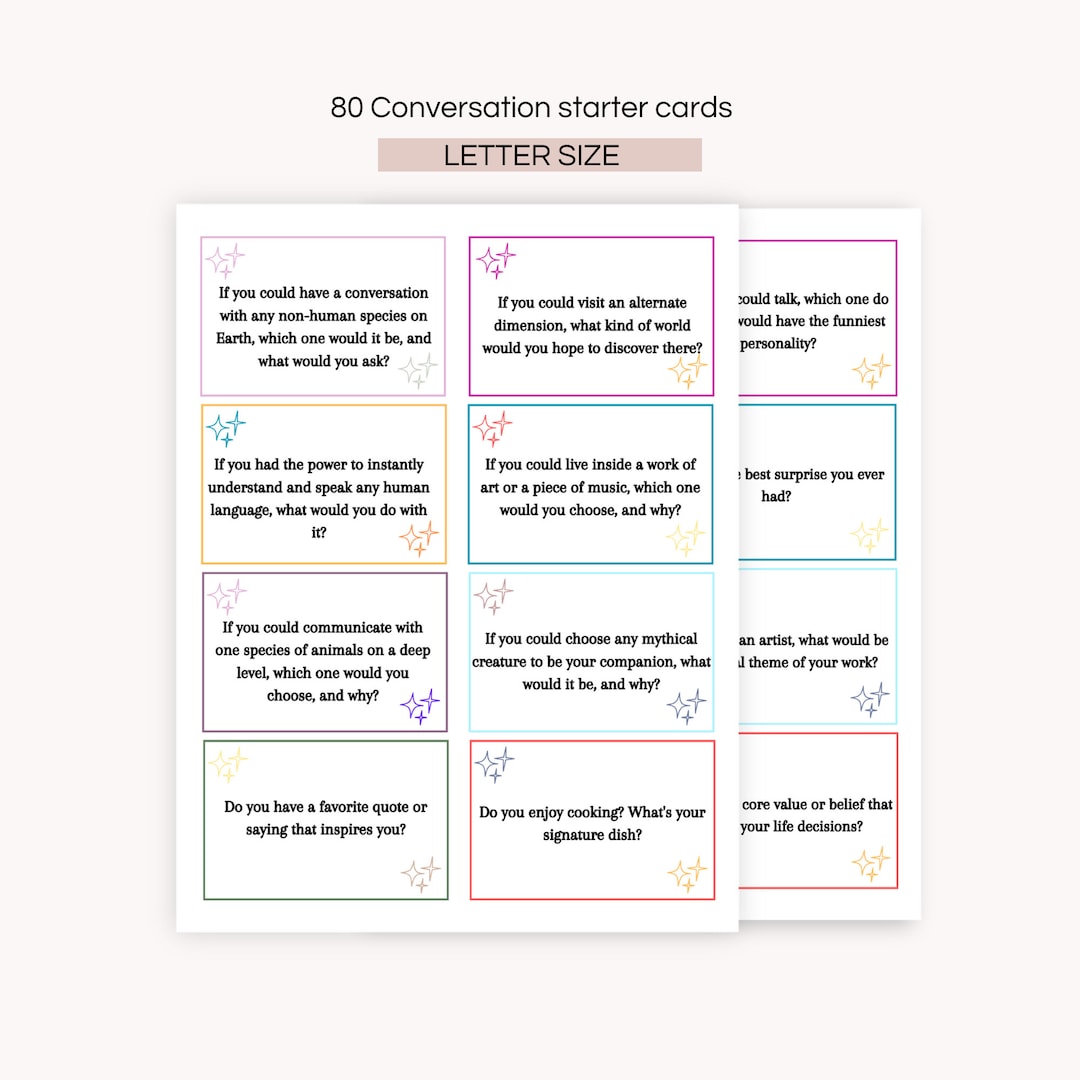 Conversation Starter Printable Conversation Cards Icebreaker Etsy