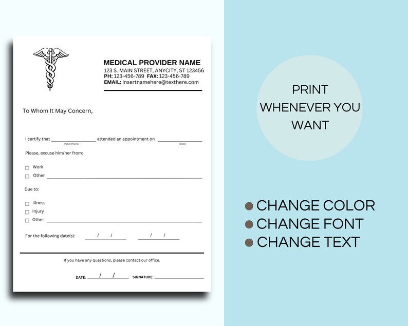 Doctor Excuse Letter, School Excuse Note, Drs Note for Work, Excuse ...