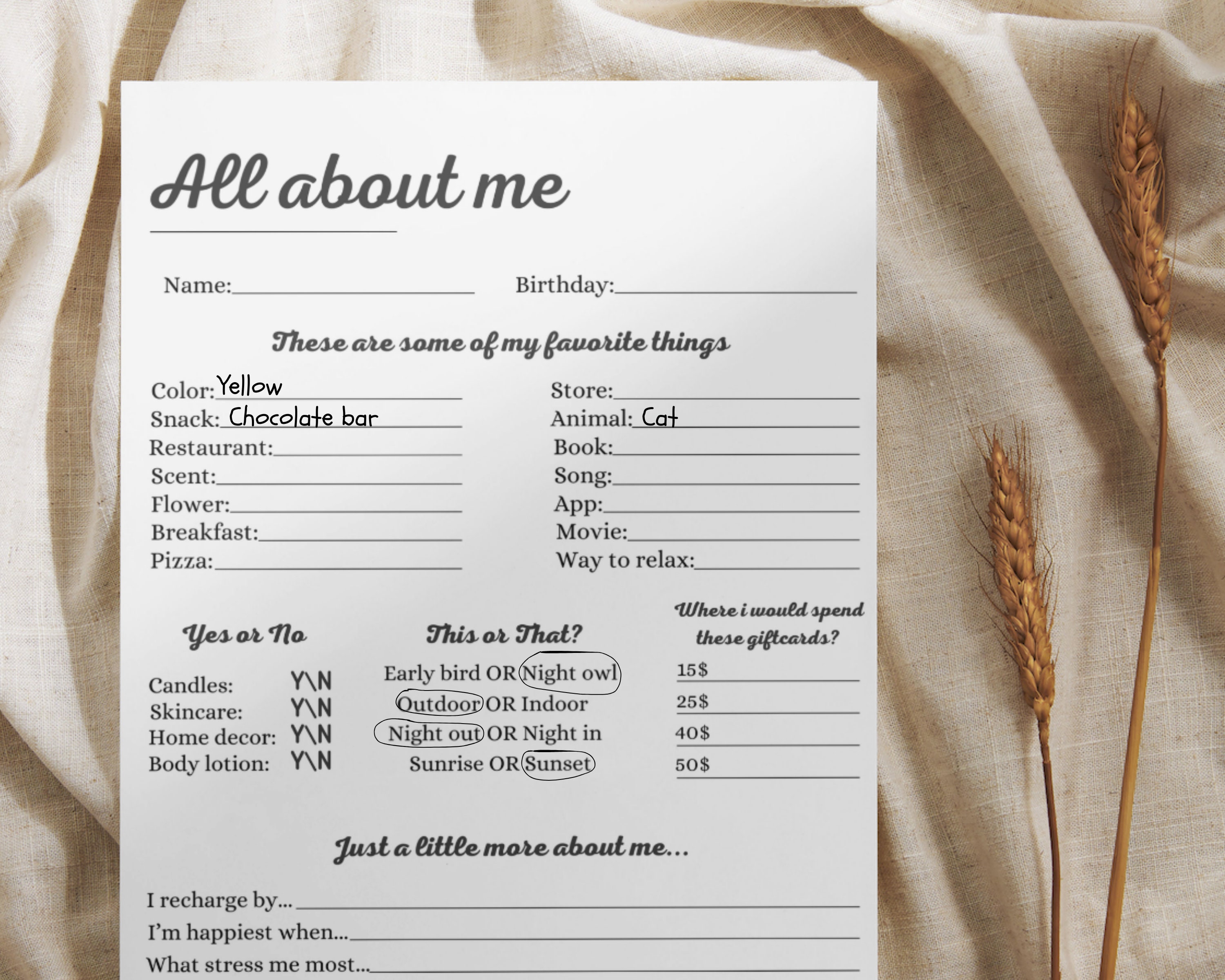 Getting to Know Staff Printable, Coworker Questionnaire, Employee