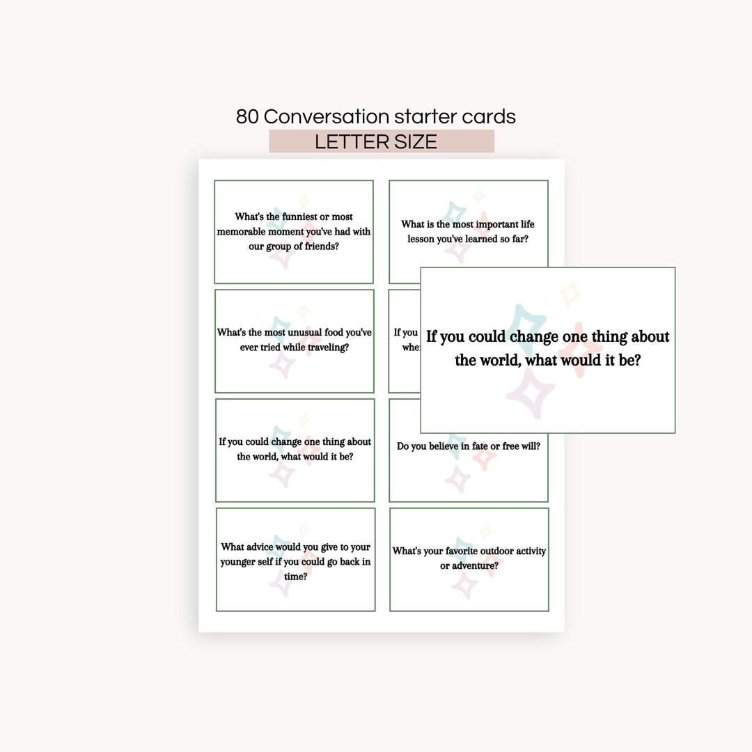 Conversation Starter Printable Conversation Cards Icebreaker Etsy