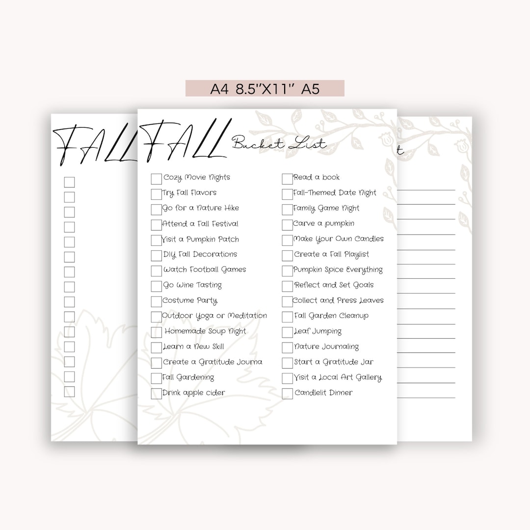 Fall Bucket List Printable Autumn Activity Checklist Autumn - Etsy