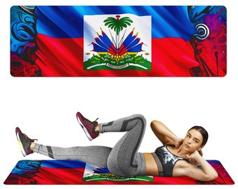 Bunte Haiti-Yogamatte in Blau und Rot, langlebig und nachhaltig für alle Yoga-Stile