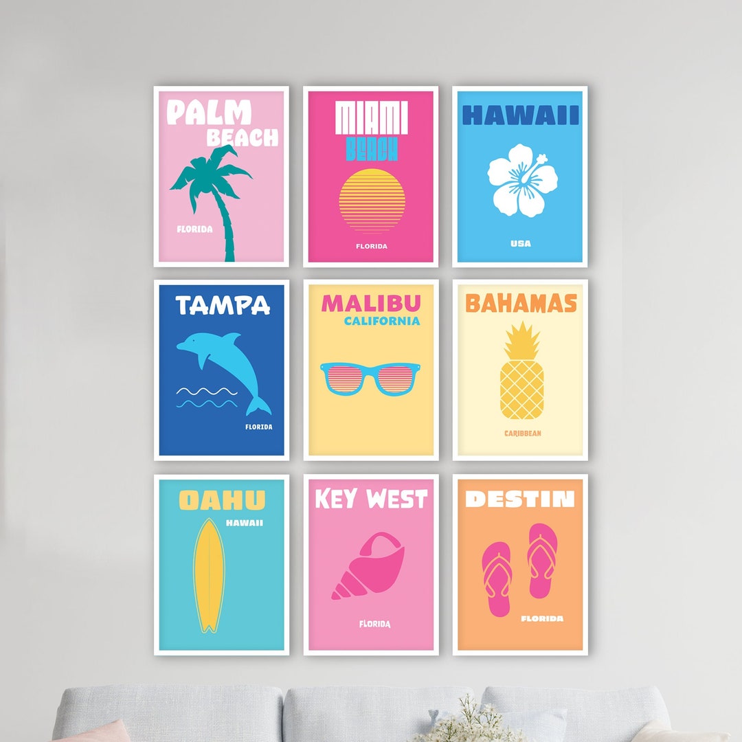 Preppy Travel Posters Set of 9 - Digital Download Print, Preppy Wall ...