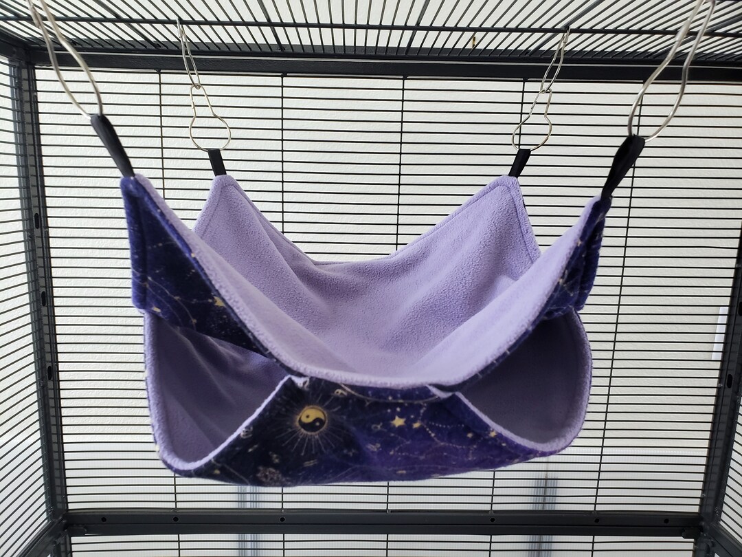 Double Decker Hammock, Bunk Bed Two Layer, Dark Purple Astrology Star Print, for Rats