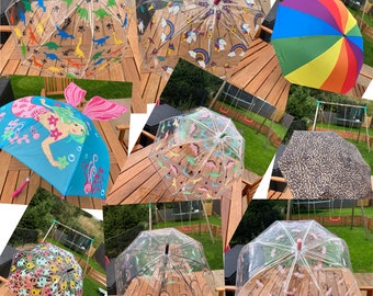 Ladies Kids Children girls boys WIND RESISTANCE UMBRELLA Dome Umbrella Crook Handle Rainbow Leopard dinosaur unicorn ballerina mermaid