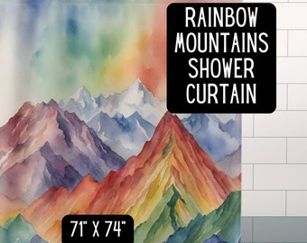 Watercolor Rainbow Mountain Range Shark Shower Curtains