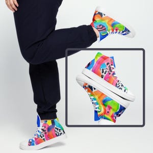 Neon Colorful Abstract Animal Print High-Top Sneakers – Women’s Vibrant Canvas Shoes, Unique Artistic Design rainbow 90s aesthetic bold shoe