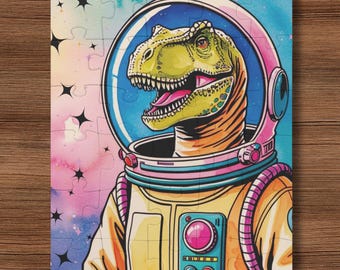 Kid Puzzle, 30-Piece Dinosaur Astronaut Space, Children Jigsaw Puzzles, Preschool educational toy, dino science fiction, magical space gift