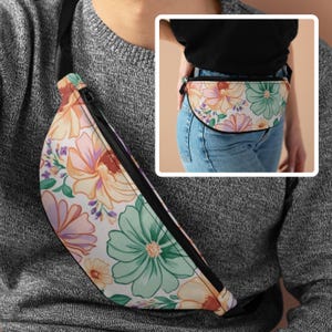 Shabby Chic Flower Pattern Fanny Pack, Cottagecore Bum Bag, Whimsical Pastel Waist Pouch, Floral Belt Bag, Vintage Hip Pack, spring fashion