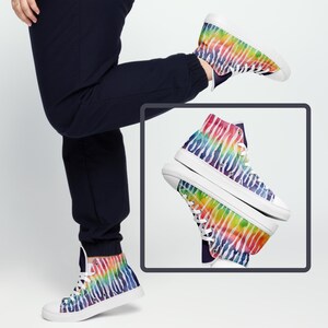 Rainbow Zebra High-Top Sneakers | Women’s Bold & Colorful Canvas Shoes | Trendy Customizable Everyday Footwear funky 90s aesthetic kicks