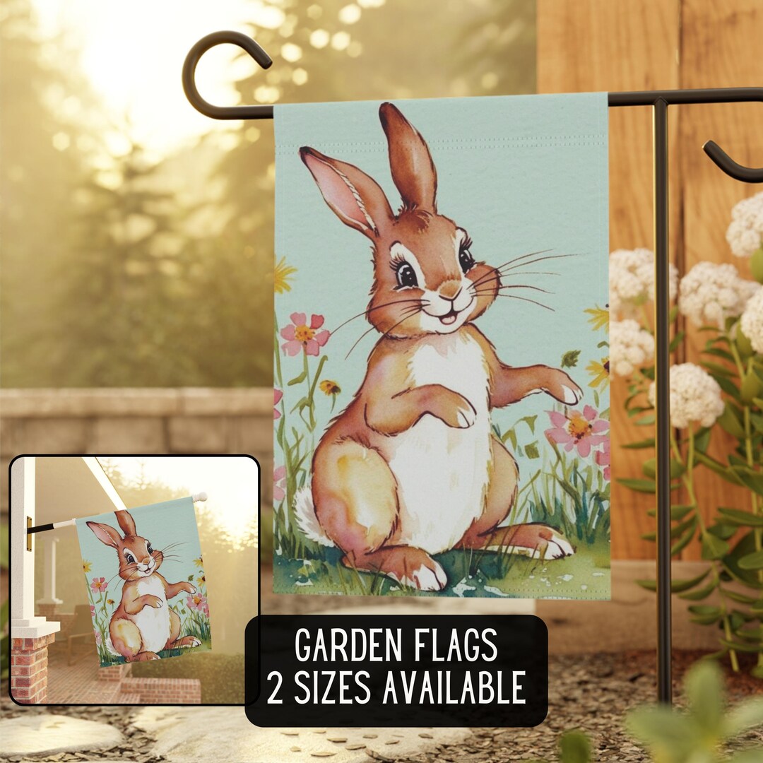 80s 90s Aesthetic Watercolor Spring Bunny Garden Flag, Easter Rabbit ...