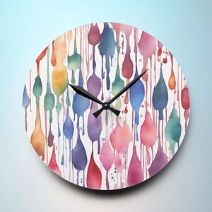 Colorful Paint Drip Wall Clock, Watercolor Drip Art Decor, Abstract Modern Clock, Rainbow Paint Splash Design, Art Studio Decor