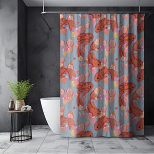 Watercolor Koi Fish Bubbles Shower Curtain, Asian Bathroom, Fish Pond Theme, Colorful Waterproof Bath Curtain, goldfish home decor, whimsy