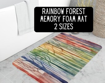 Tapis de bain aquarelle forêt arc-en-ciel en mousse à mémoire de forme