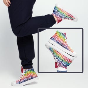 Rainbow Tie-Dye High-Top Canvas Shoes for Women, Vibrant Custom Sneakers, Trendy Comfortable Footwear, Colorful Festival Outfit Essential