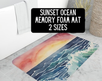 Tapis de bain en mousse à mémoire de forme aquarelle coucher de soleil océan