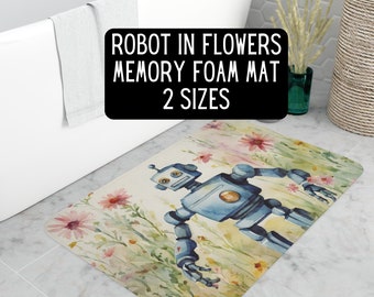 Tapis de bain en mousse à mémoire de forme robot aquarelle fleurs