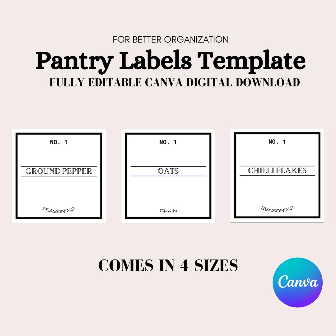 Spice Jar Label Template Editable Kitchen DIY Label Minimalist Etsy