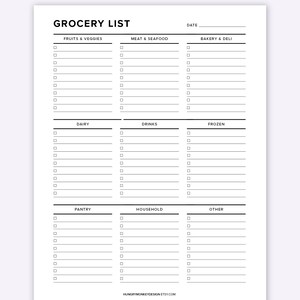 Printable Grocery List Template, Grocery Planner, Food Shopping List ...