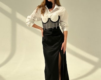 High Waist Womens Black Midi Skirt, Satin Long Pencil Skirt, Gothic Formal Slip Skirt, Boho Slit Skirts, Superstar, Gothic Glamor, Simple