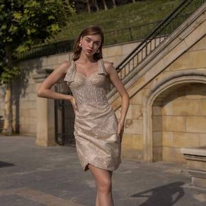 Holiday Party Glitter Dress, Cocktail New Year Dress, Sparkly Christmass Evening Dress, Sleevless Corset Ball Gown, Short Prom Dress