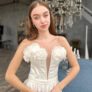 Flower Applique Custom Satin Corset, Plus Size Floral Bridal Corset, Custom Lace Up Bustier Top, Wedding Overbust Corset