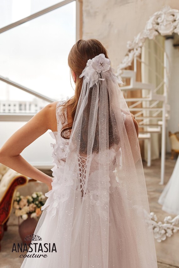 Sparkly Flower Applique Wedding Veils, Bespoke Bridal Veil  display picture 2