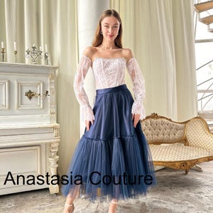 Saia de tule midi boho, saias longas formais femininas em camadas, saia deslumbrante com babados em formato de A, saia boho plus size, saia longa estilo chá