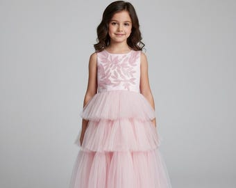 Tulle Baby Girl Dress, Beaded Lace, Fluffy Birthday Party Dress